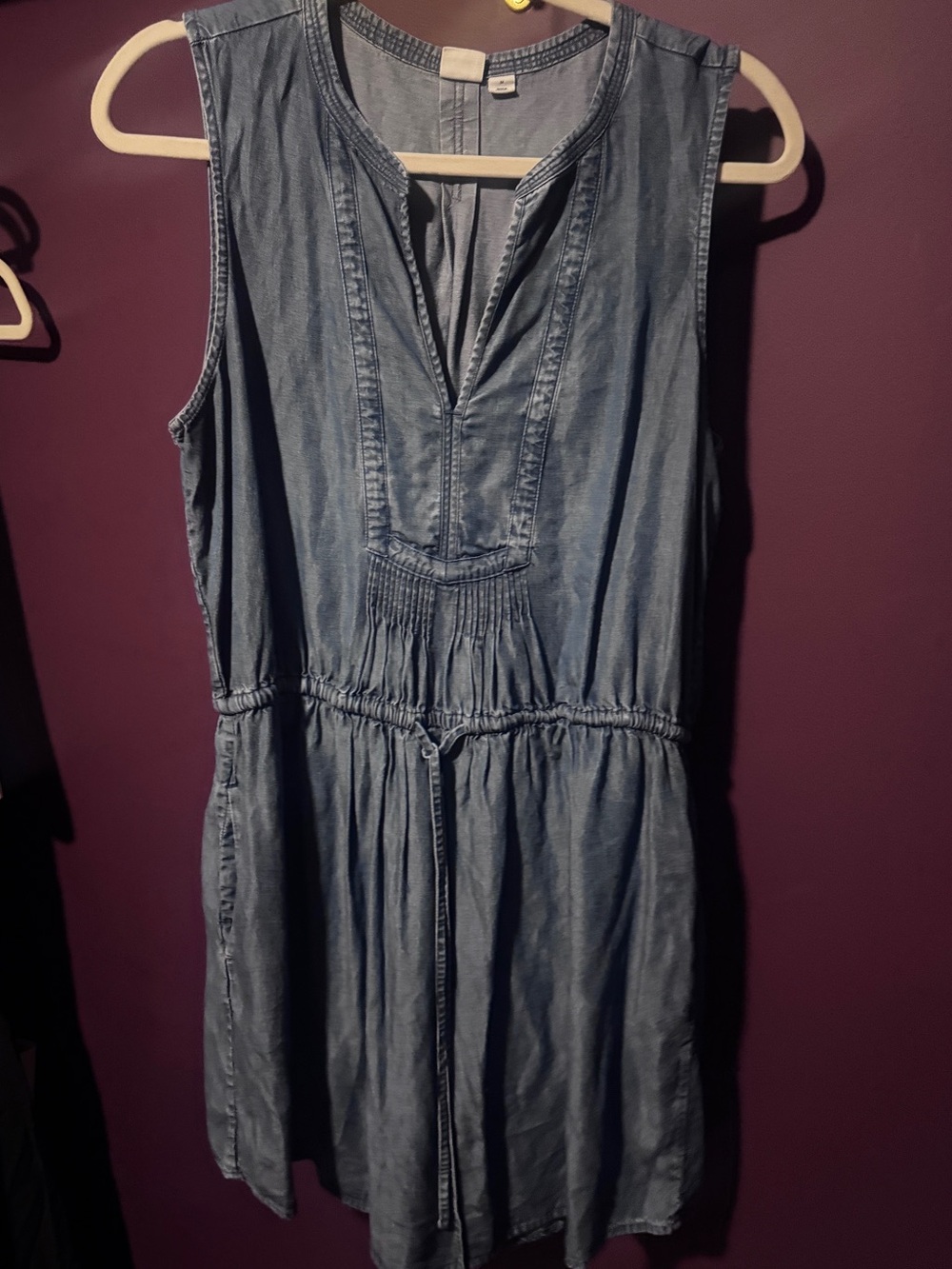 GAP Sleeveless Chambray Drawstring Dress - Blue